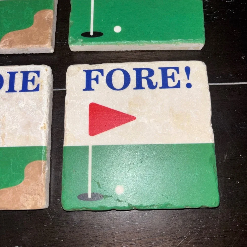 Set of 4 Par Eagle Birdie Fore |‎ Studio Vertu Handcrafted Marble Golf Coasters
